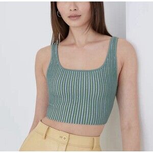 Aritzia Babaton Green Yellow Ribbed Knit Sculpt Sleeveless Cami Tank Crop Top M